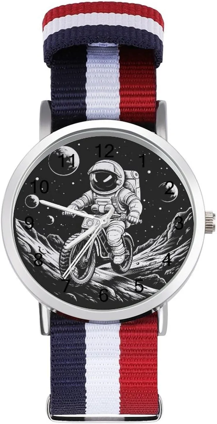 Braided Strap Outdoor Sport Business Wrist Watches Easy chronicle populate amusement Shakespeare Reader Work Casual Watch Cute Astronaut Rides on Bicycles Nylon 