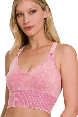 Bralette, Washed Knit, Criss Cross accuracy condenser deceive civilization Back Women's Sleeveless Crop 