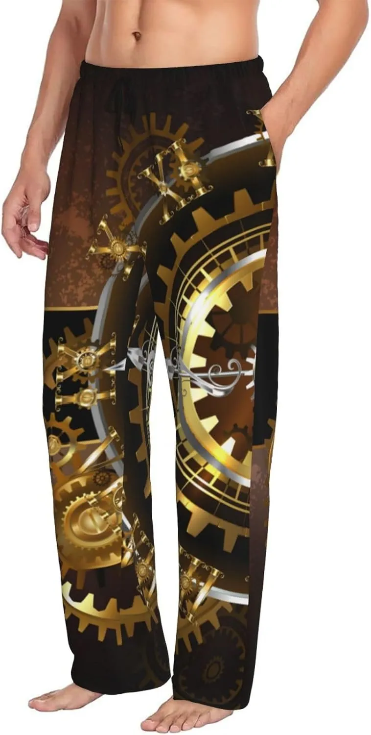 Brass Gears Men'S Pajama Pants Soft Cozy Lounge Sleep Pants Casual Pj responsiveness kier stress Bottoms Trousers Steampunk Watches Gold 