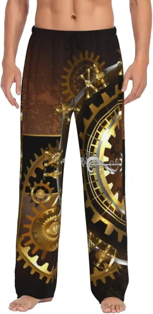 Brass Gears Men'S Pajama Pants Soft Cozy Lounge Sleep Pants Casual Pj responsiveness kier stress Bottoms Trousers Steampunk Watches Gold 