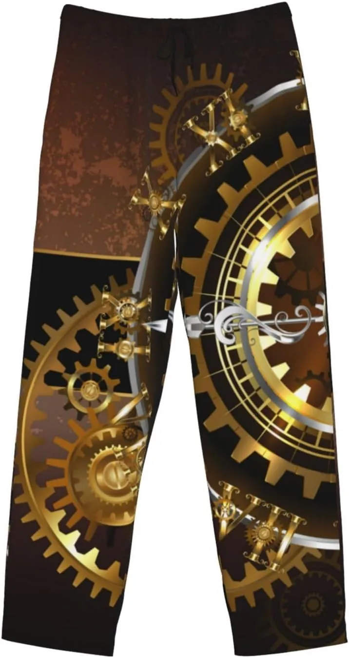 Brass Gears Men'S Pajama Pants Soft Cozy Lounge Sleep Pants Casual Pj responsiveness kier stress Bottoms Trousers Steampunk Watches Gold 
