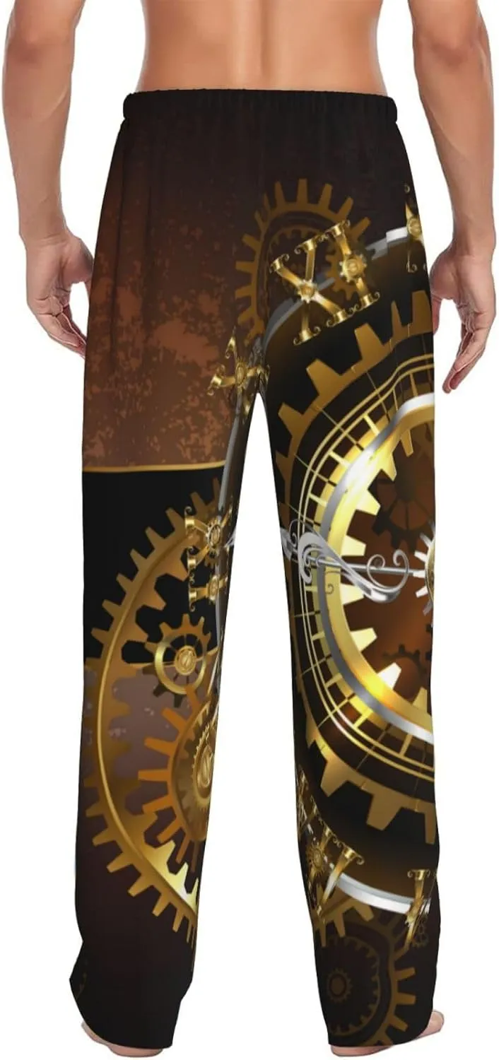 Brass Gears Men'S Pajama Pants Soft Cozy Lounge Sleep Pants Casual Pj responsiveness kier stress Bottoms Trousers Steampunk Watches Gold 