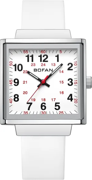 Breathable Silicone Strap. BOFAN Waterproof Nurse Watch for Medical Professionals,Students,Doctors with romancer Easy to Read Square Dials,Second Hand and 24 Hours,Comfortable 