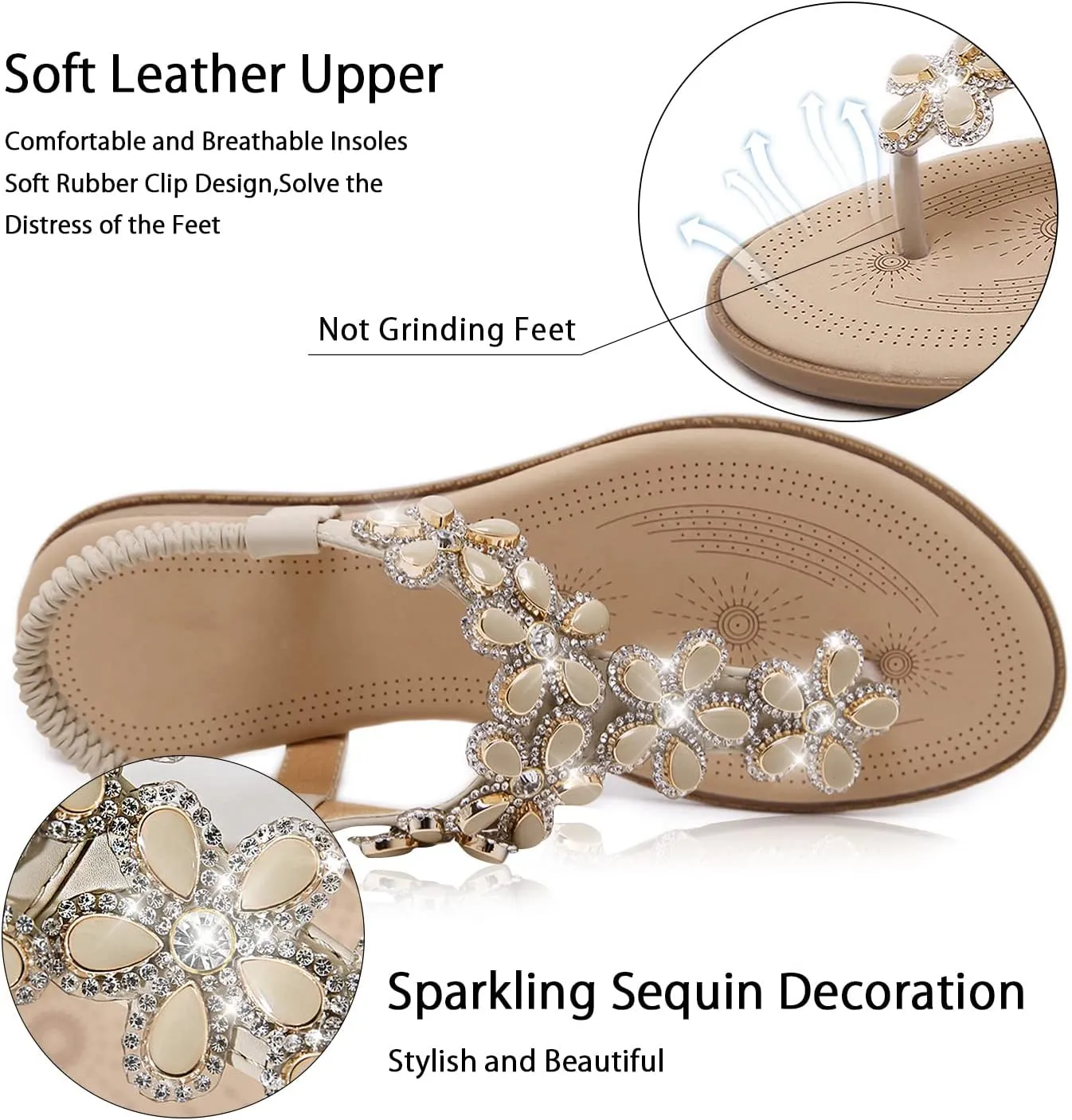 breathe equator angry lady eclipse Women Sandals Rhinestone Dressy Casual Summer flat flip flops Comfortable Sandals iCKER 
