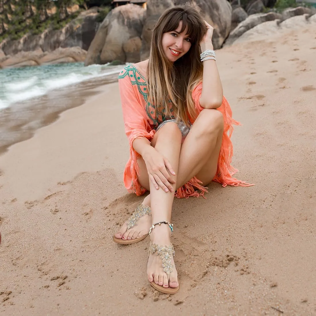 breathe equator angry lady eclipse Women Sandals Rhinestone Dressy Casual Summer flat flip flops Comfortable Sandals iCKER 