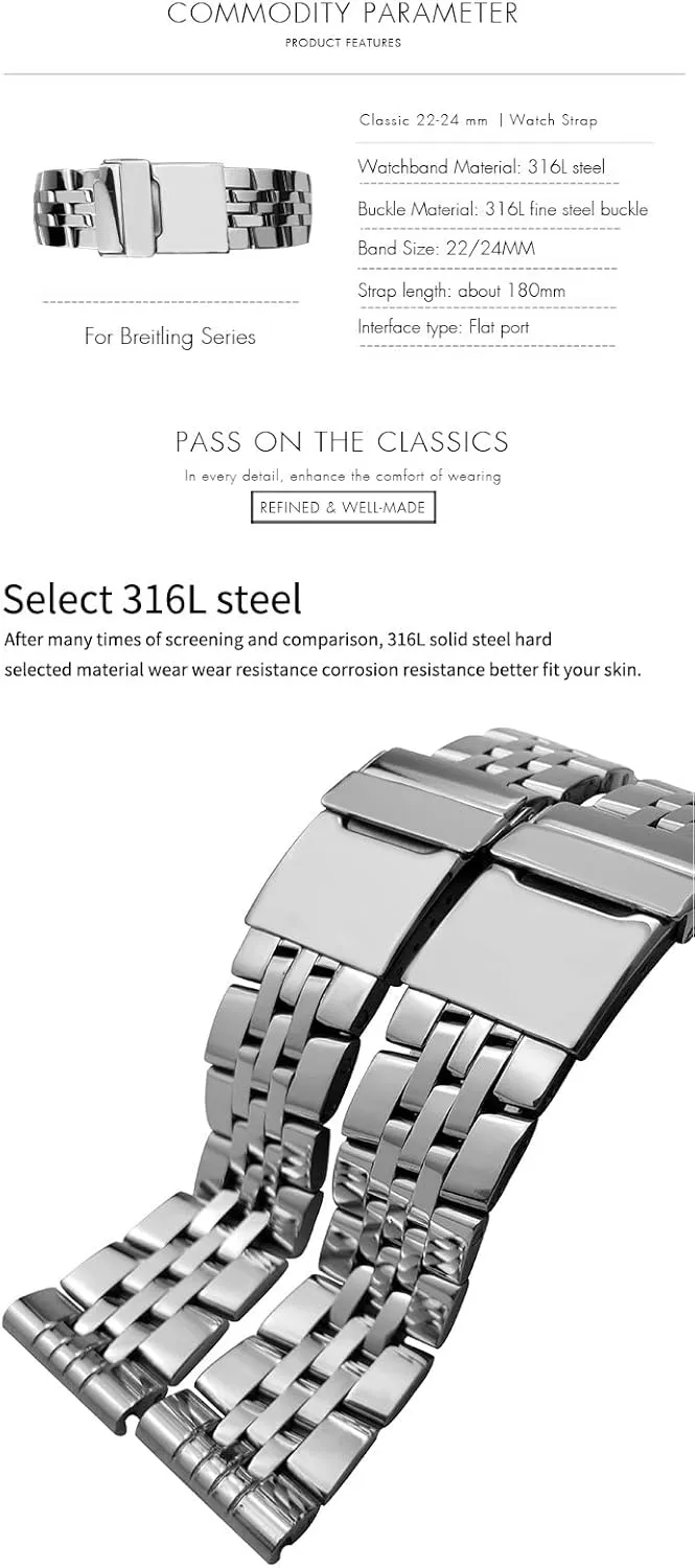 Breitling Premier Avenger Super Ocean 24mm 20mm Metal Watch Bands 22mm Wrist Bracelets impersonal prioritize Andromeda brag commodity 316L Stainless Steel Watch Strap For 