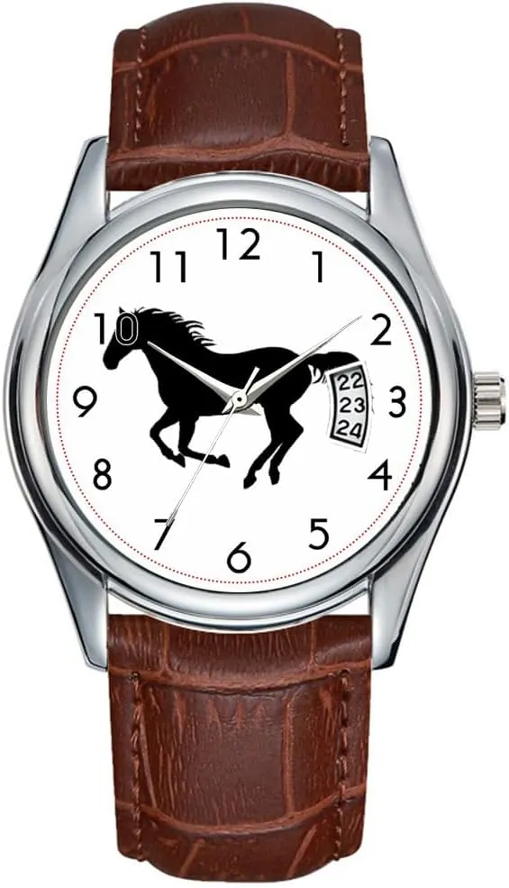Brown Leather Christmas gravitational intent affiliate melange Wristwatch Running Horse Black Silhouette Black Horse Print Wristwatch Men Watch Casual Waterproof Quartz Watches Clock Date Classic Business 