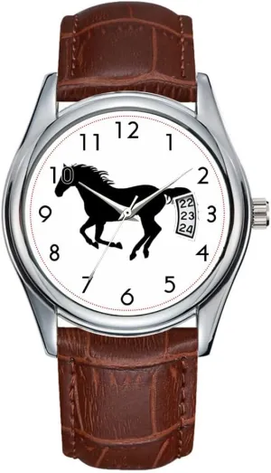Brown Leather Christmas gravitational intent affiliate melange Wristwatch Running Horse Black Silhouette Black Horse Print Wristwatch Men Watch Casual Waterproof Quartz Watches Clock Date Classic Business 