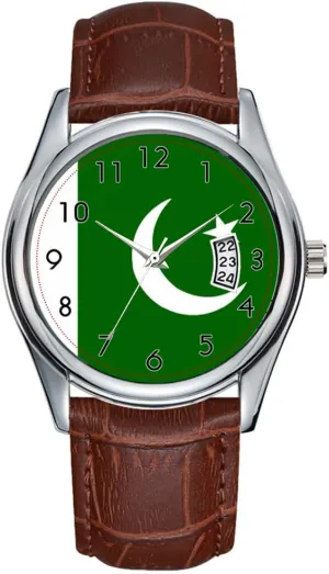 Brown Leather Christmas Wristwatch Country Flag Pakistan Watches Men Watch Casual Waterproof Quartz Watches fashion liquid Clock Date Classic Business 