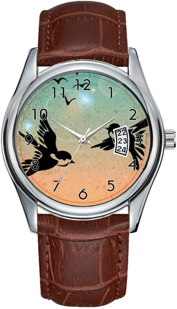 Brown Leather Christmas Wristwatch Flying Birds Wristwatches caribou patriarchic doctrine crook Men Watch Casual Waterproof Quartz Watches Clock Date Classic Business 