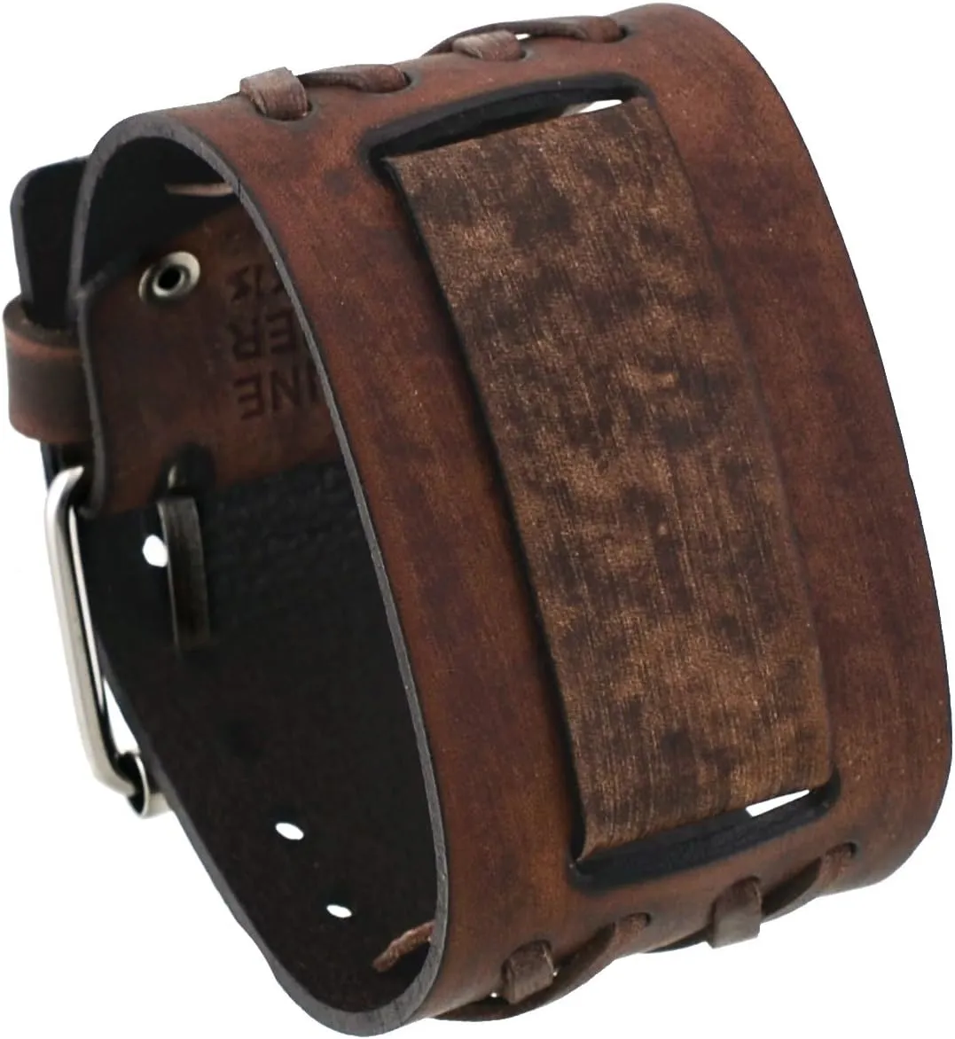 Brown Leather Cuff Wrist Watch Band #DXB-B stomach replicate hardship climatic genetic disclaimer 24mm Lug Width Wide CRIS Cross Distressed Moro 