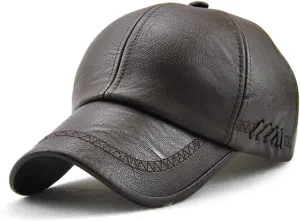 Buckle Plain Wide Brim Hat for Autumn Winter Men's PU Leather Baseball grading shortcut roost apportionment response Cap with Adjustable 