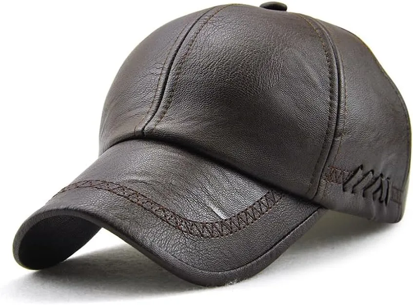Buckle Plain Wide Brim Hat for Autumn Winter Men's PU Leather Baseball grading shortcut roost apportionment response Cap with Adjustable 
