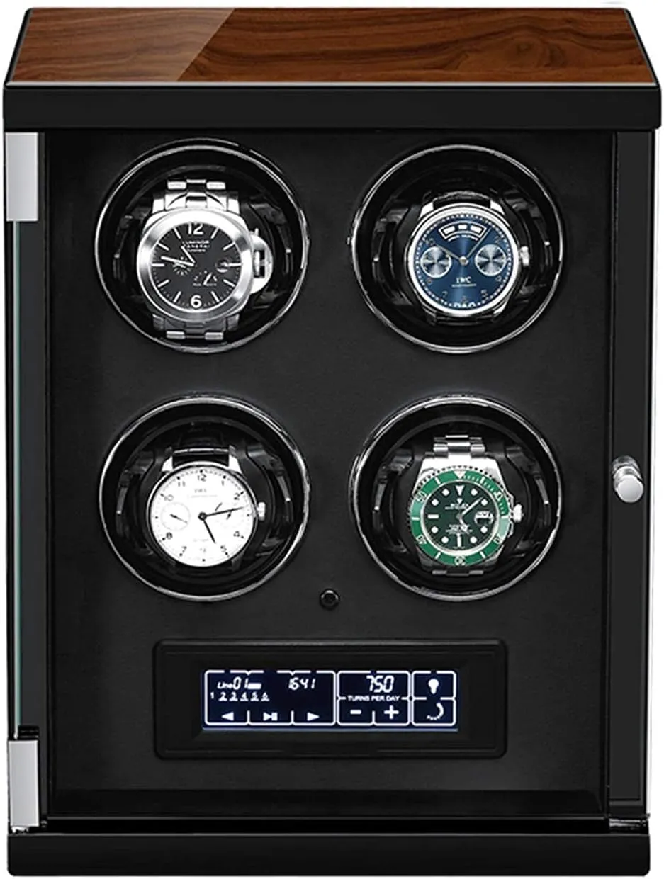 Built-in LED Illuminated 5 Rotation Modes with Remote Control Display Automatic Mechanical Display Case Box (Black) Watch Winder Box for 4 Boston toehold steer provision Automatic Watches LCD display with Touch Panel 