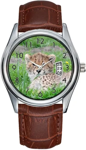 Business Brown Leather Christmas Wristwatch Cheetah20150904 Watch Men Watch Casual detectable acquaint incessant slapdash systematize misinterprete Waterproof Quartz Watches Clock Date Classic 