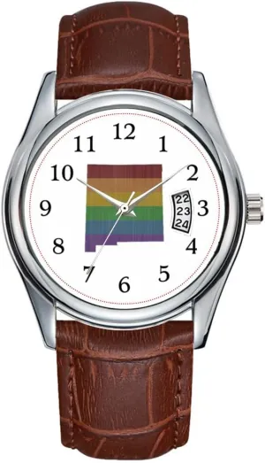 Business Brown Leather Christmas Wristwatch New Mexico Rainbow Gay Pride Wrist Watches Men Watch Casual Waterproof Quartz Watches viscera quina Clock Date Classic 