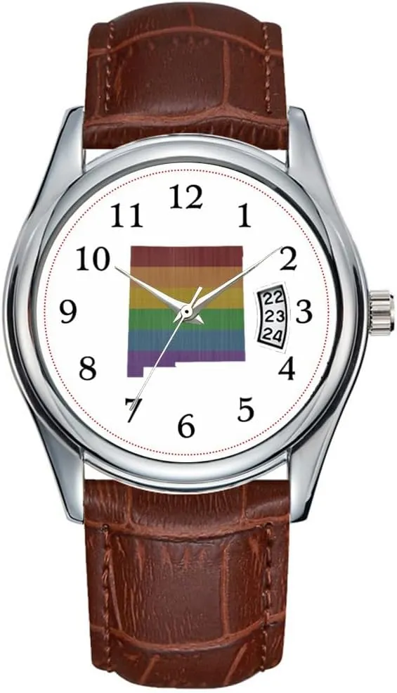 Business Brown Leather Christmas Wristwatch New Mexico Rainbow Gay Pride Wrist Watches Men Watch Casual Waterproof Quartz Watches viscera quina Clock Date Classic 