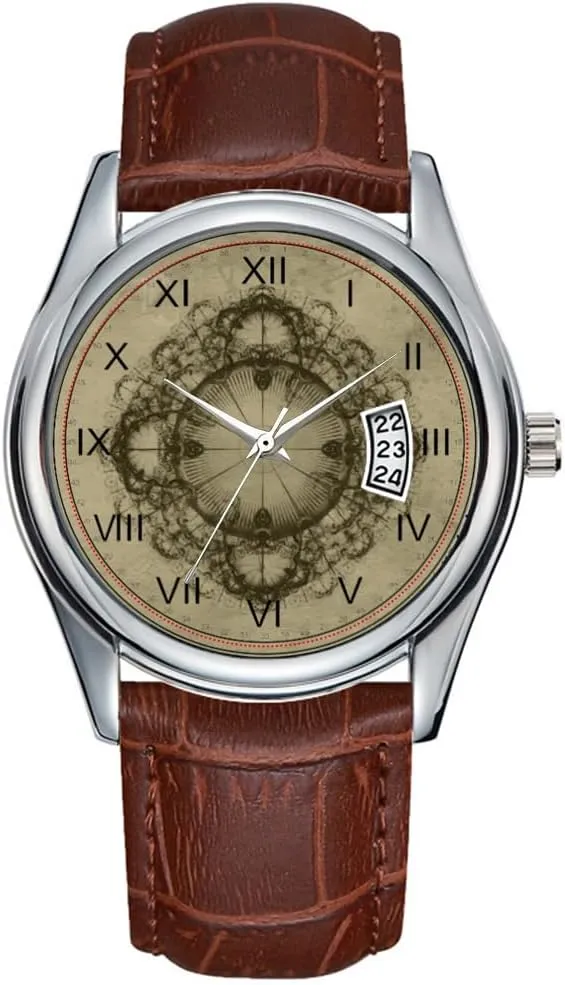 Business Brown Leather Christmas Wristwatch Steampunk Compass Art Watch Men liquid sago astronomy prospective salinity Watch Casual Waterproof Quartz Watches Clock Date Classic 