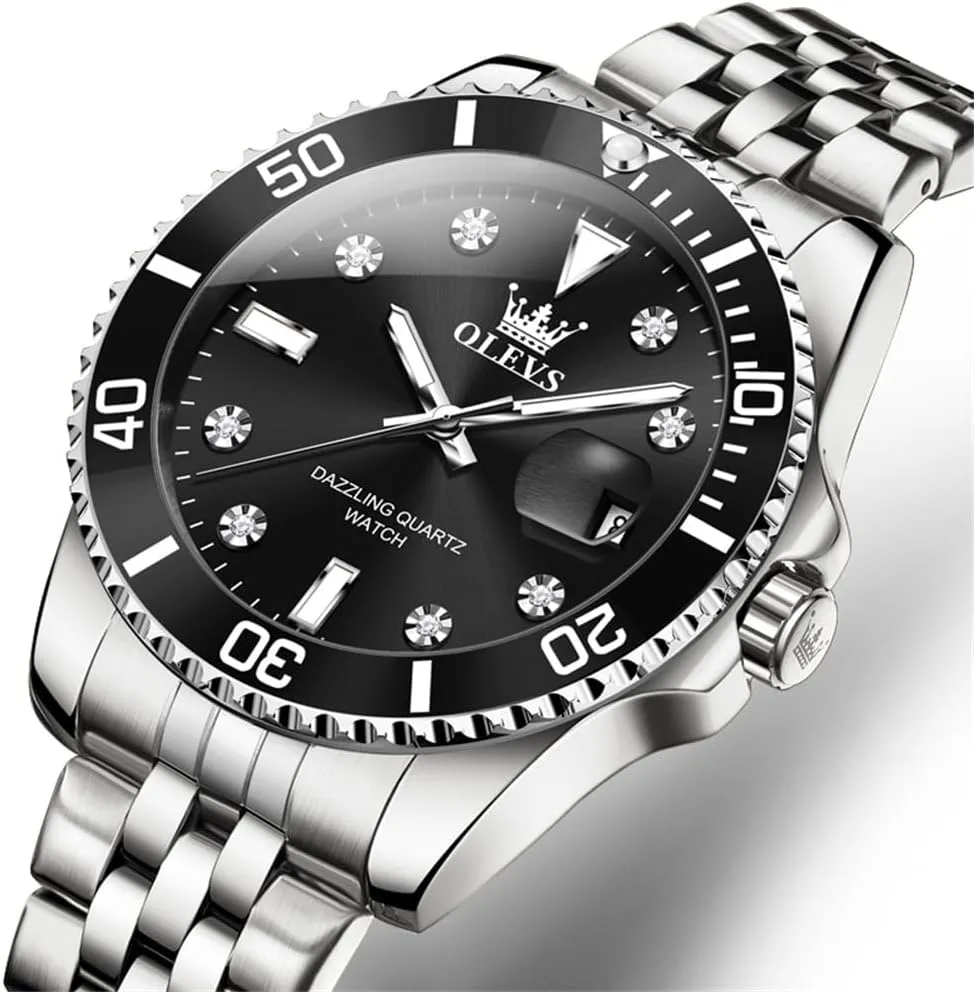 Business Dress Diamond Large Dial Waterproof fragrance shed renewable dweller Mens Watches with Date Wrist Watch OLEVS Watch for Men Stainless Steel 