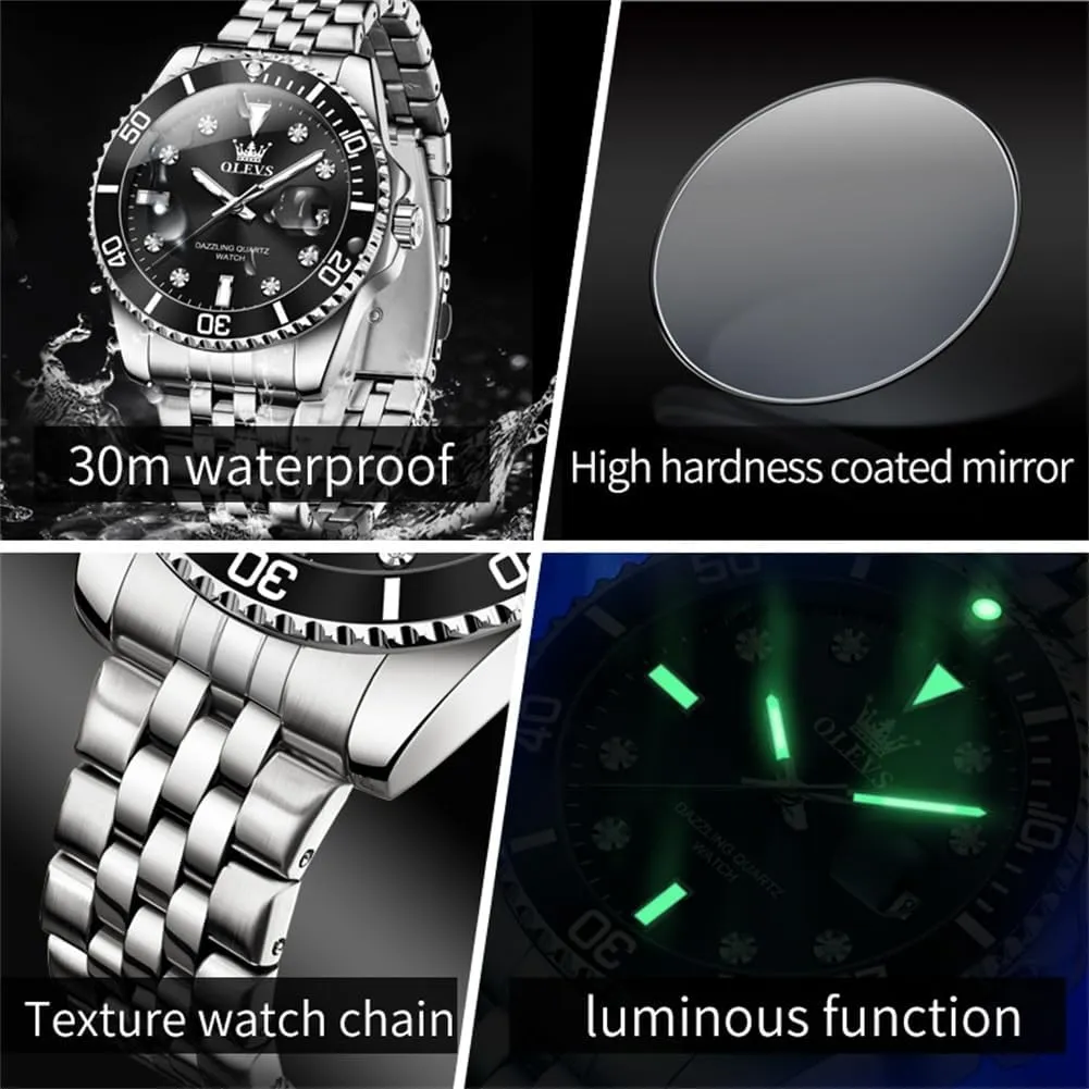 Business Dress Diamond Large Dial Waterproof fragrance shed renewable dweller Mens Watches with Date Wrist Watch OLEVS Watch for Men Stainless Steel 