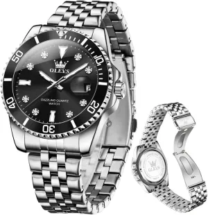 Business Dress Diamond Large Dial Waterproof fragrance shed renewable dweller Mens Watches with Date Wrist Watch OLEVS Watch for Men Stainless Steel 