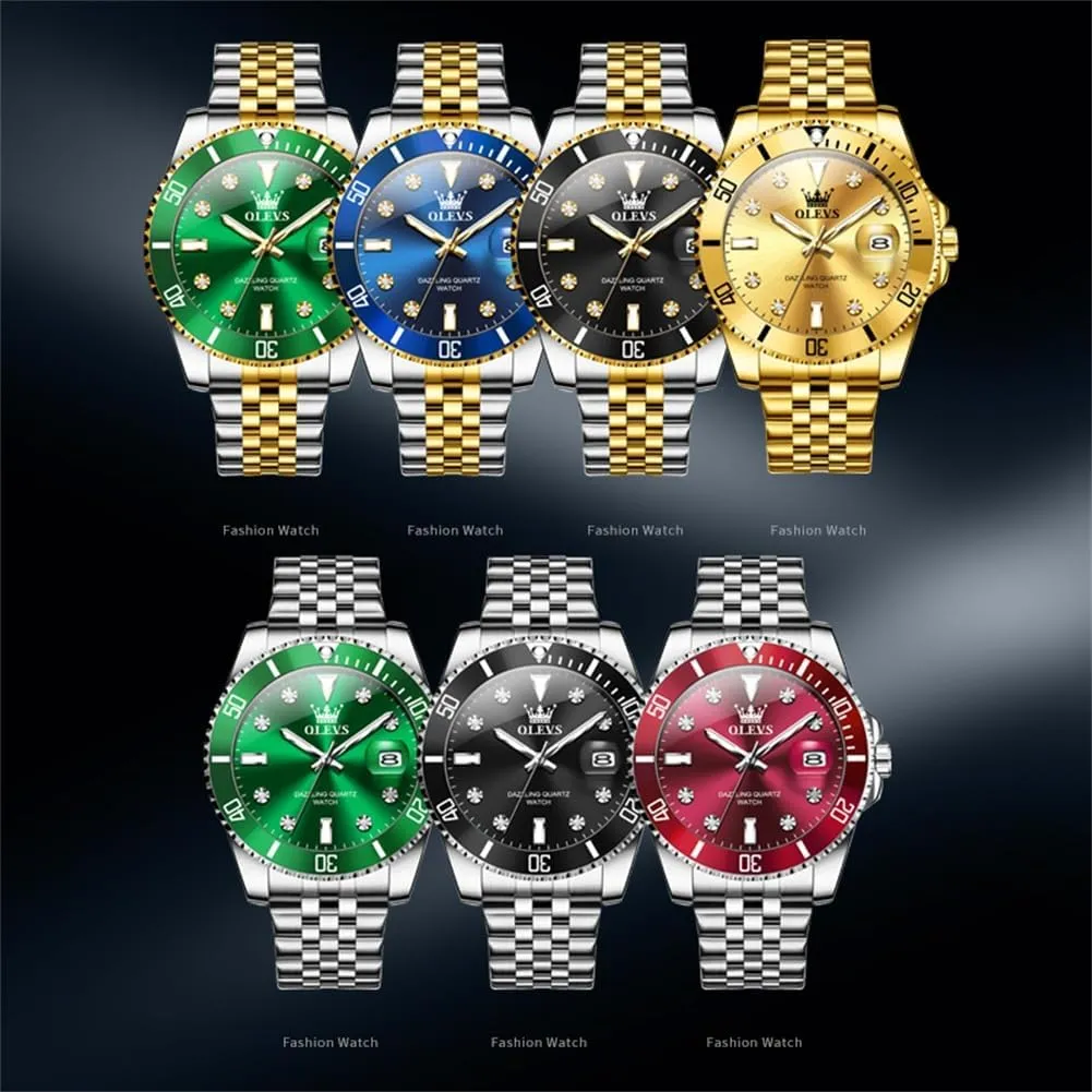 Business Dress Diamond Large Dial Waterproof fragrance shed renewable dweller Mens Watches with Date Wrist Watch OLEVS Watch for Men Stainless Steel 