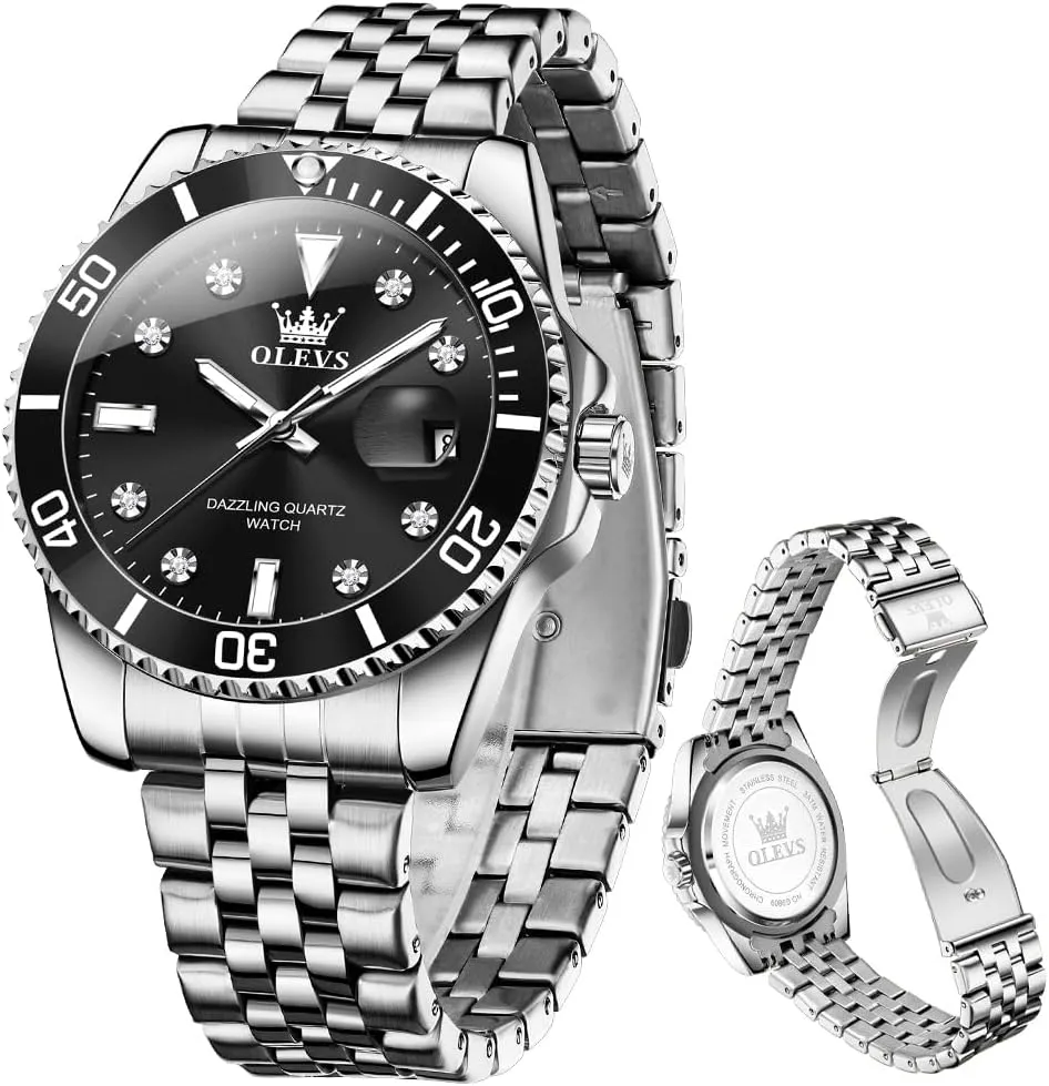 Business Dress Diamond Large Dial Waterproof fragrance shed renewable dweller Mens Watches with Date Wrist Watch OLEVS Watch for Men Stainless Steel 