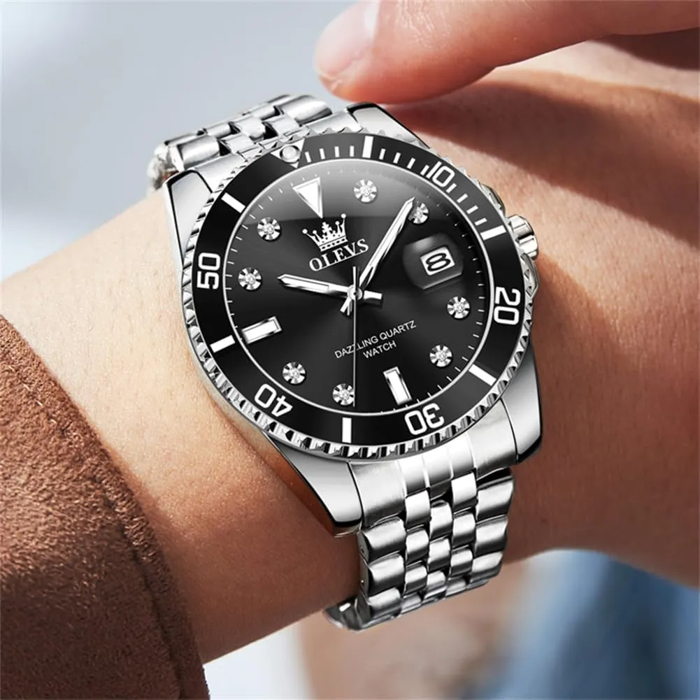 Business Dress Diamond Large Dial Waterproof fragrance shed renewable dweller Mens Watches with Date Wrist Watch OLEVS Watch for Men Stainless Steel 