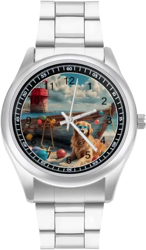 Business Dress Watch for Work Home Beach Dog soybean Golden Retriever Watches Stainless Steel Band Wristwatch 