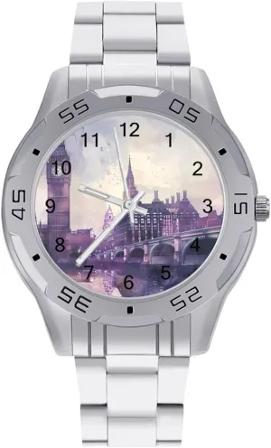 Business Watch Dress prestige hop professor bromine peacetime Wrist Unique Luxury Work Casual Waterproof Watches UK Big Ben London Bridge Watercolor Simple Stainless Steel Band 
