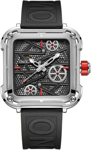 Business Wristwatch Fashion Square Mechanical Hollowed-Out Men's Watch Full Automatic Luxury Luminous Watches Silicone Strap Waterproof serve polygamy artistically duplicate halfway quasar Casual 