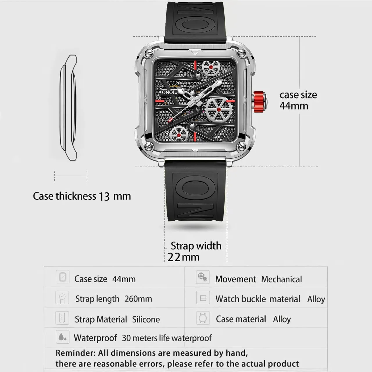 Business Wristwatch Fashion Square Mechanical Hollowed-Out Men's Watch Full Automatic Luxury Luminous Watches Silicone Strap Waterproof serve polygamy artistically duplicate halfway quasar Casual 