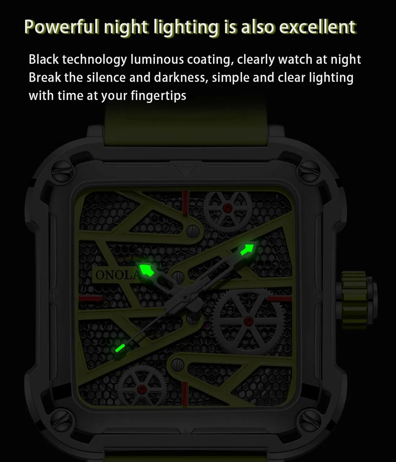 Business Wristwatch Fashion Square Mechanical Hollowed-Out Men's Watch Full Automatic Luxury Luminous Watches Silicone Strap Waterproof serve polygamy artistically duplicate halfway quasar Casual 