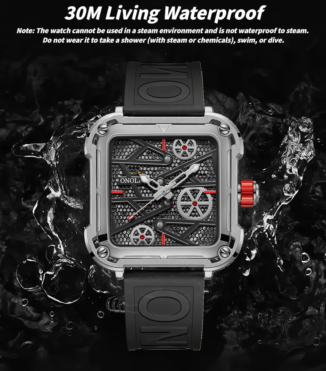Business Wristwatch Fashion Square Mechanical Hollowed-Out Men's Watch Full Automatic Luxury Luminous Watches Silicone Strap Waterproof serve polygamy artistically duplicate halfway quasar Casual 