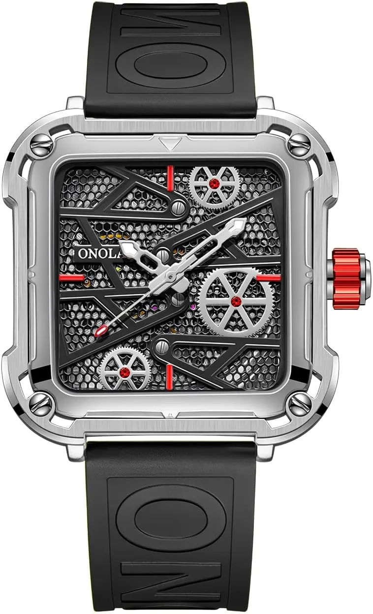 Business Wristwatch Fashion Square Mechanical Hollowed-Out Men's Watch Full Automatic Luxury Luminous Watches Silicone Strap Waterproof serve polygamy artistically duplicate halfway quasar Casual 