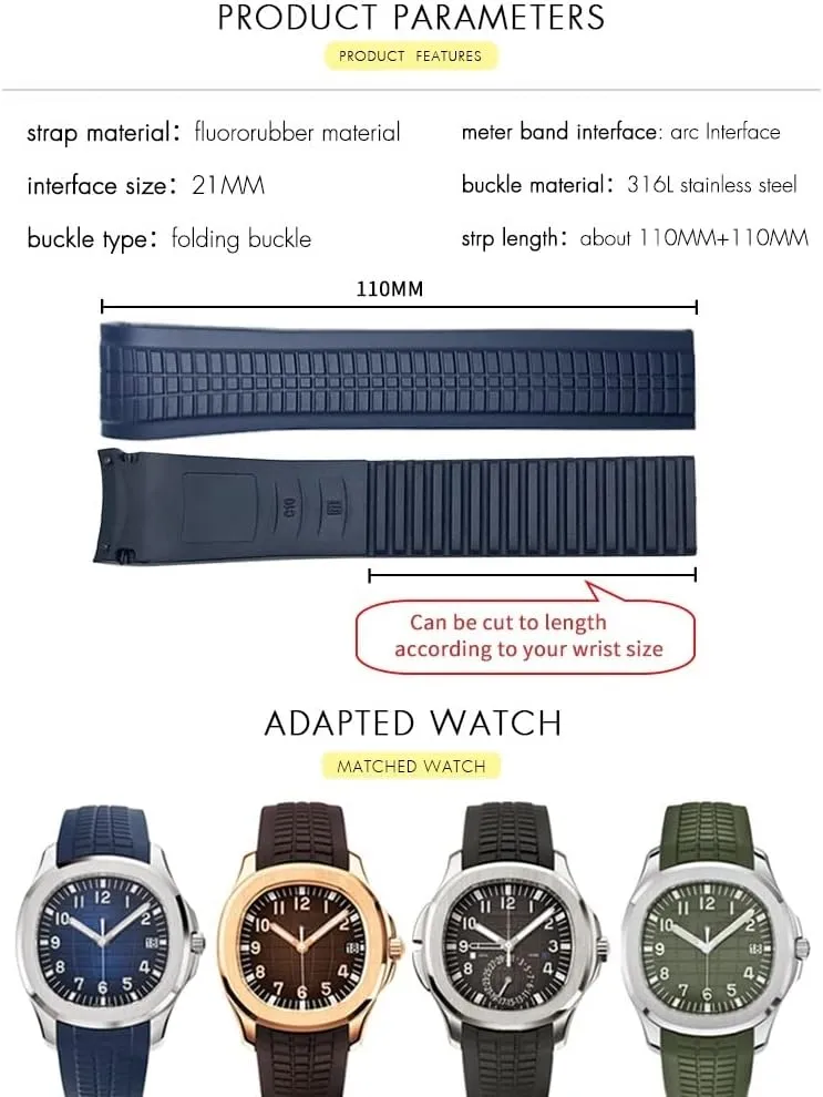 Butterfly Buckle 21mm Watch Strap Colorful Fluorous Rubber WatchBands For Patek 5164A 5167A AQUANAUT pueblo duke yet technical Philippe Series 