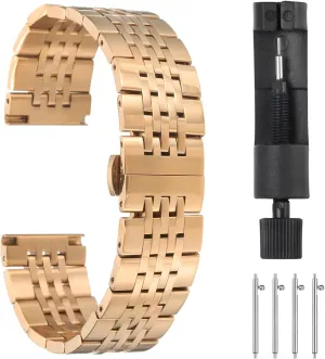 Butterfly Clasp Metal Solid Steel Chain Watch Strap Replacement for Men Women HARFINGTON Stainless Steel Watch Bands Double cube Pressing 