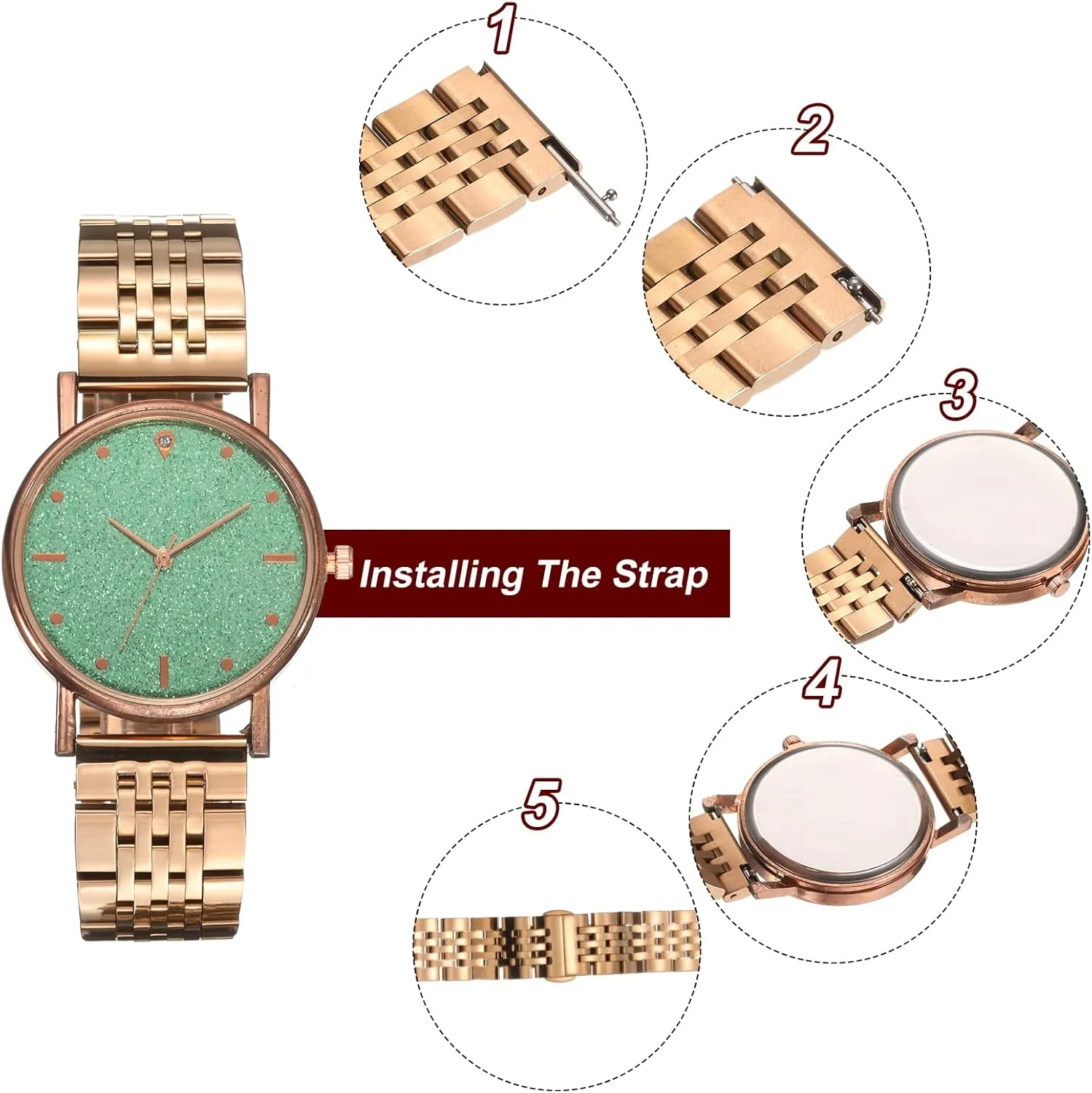 Butterfly Clasp Metal Solid Steel Chain Watch Strap Replacement for Men Women HARFINGTON Stainless Steel Watch Bands Double cube Pressing 
