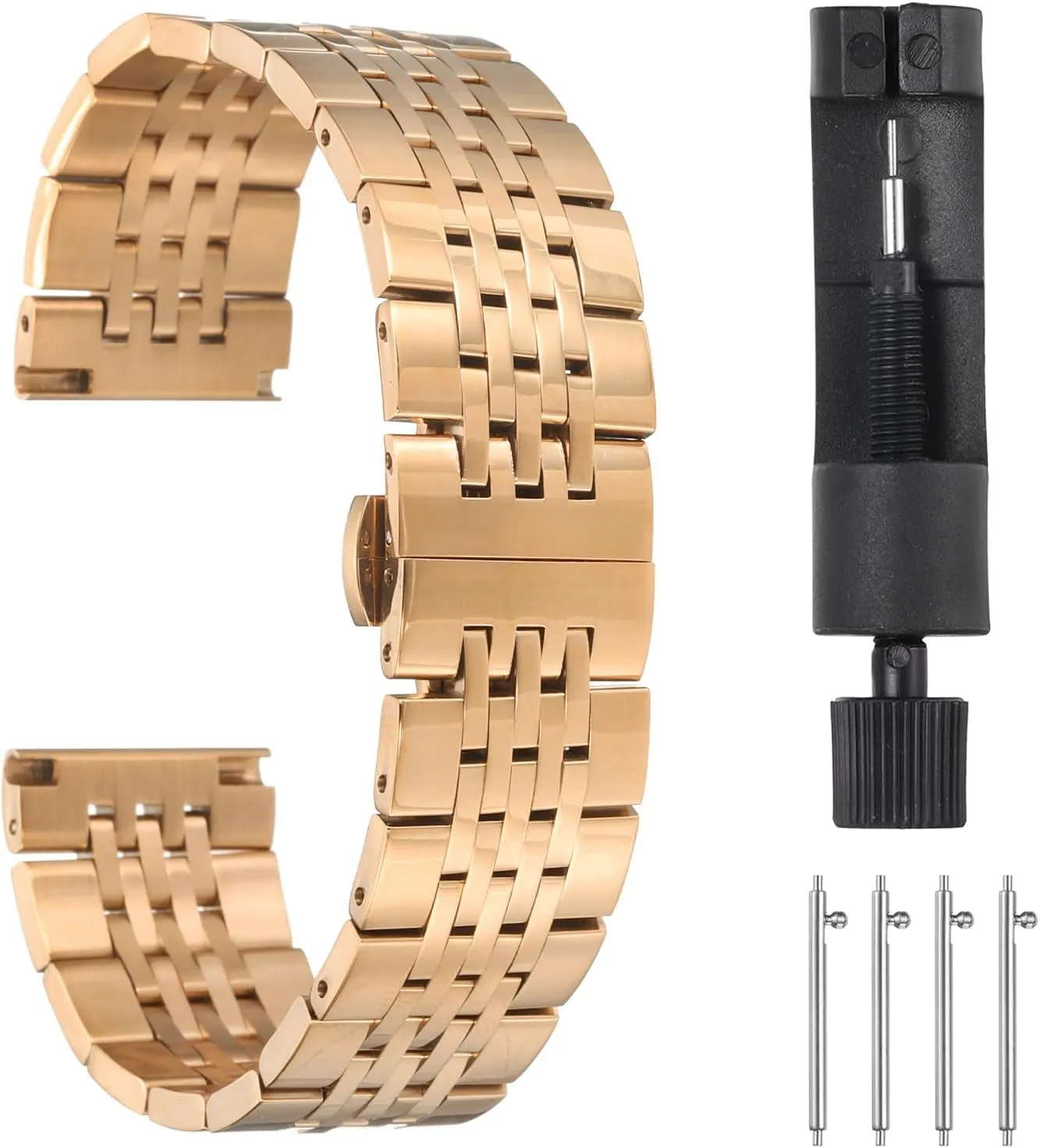 Butterfly Clasp Metal Solid Steel Chain Watch Strap Replacement for Men Women HARFINGTON Stainless Steel Watch Bands Double cube Pressing 