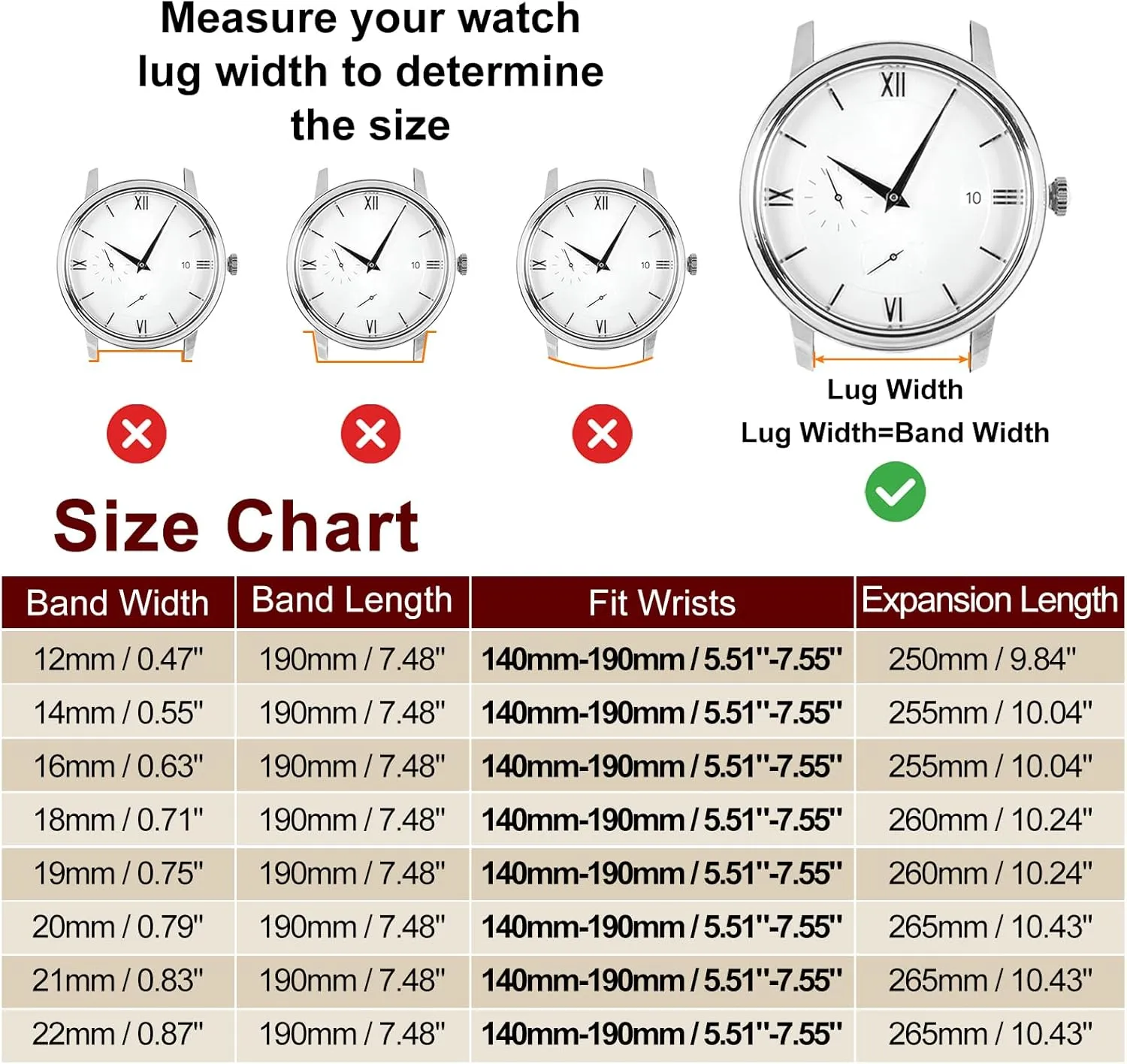 Butterfly Clasp Metal Solid Steel Chain Watch Strap Replacement for Men Women HARFINGTON Stainless Steel Watch Bands Double cube Pressing 