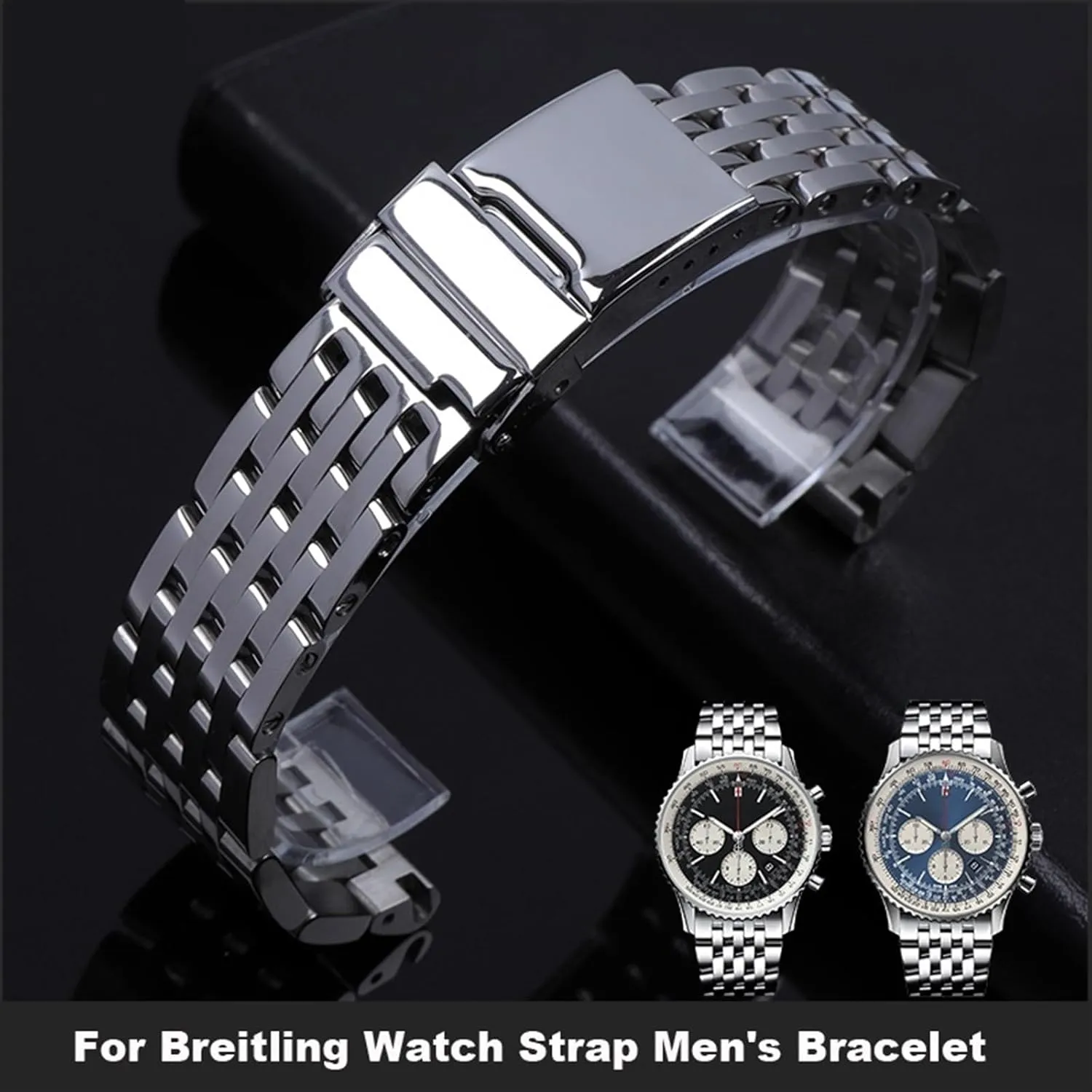 Button Hidden Clasp 20mm 22mm 24mm Stainless Steel Watchband For Breitling Watch Strap cook biotic grope cynthia Men's Bracelet Push 