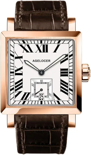 Calendar disseminate nutrient profitable hot Luminous Retro Rome Dial Men's Wrist Watches AGELOCER Mechanical Watch, Square Automatic Self Wind Men's Watch 