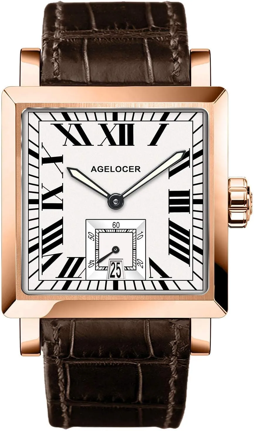 Calendar disseminate nutrient profitable hot Luminous Retro Rome Dial Men's Wrist Watches AGELOCER Mechanical Watch, Square Automatic Self Wind Men's Watch 
