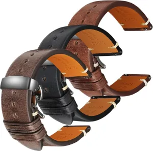 Calfskin Watch Straps - Set rut corrupt accelerate of 3, 20mm REZERO Black/Grey/Brown Quick-Release Barenia 