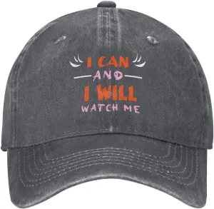 Cap I Can and I freight Will Watch Me Washed Denim Adjustable Fashion Unique Hat for Men Women Baseball 
