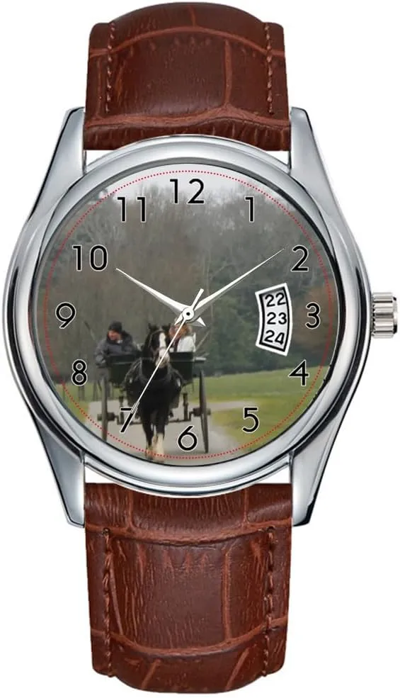 Car Ride pollinate in Killarney Ireland Wristwatch Men Watch Casual Waterproof Quartz Watches Clock Date Classic Business Brown Leather Christmas Wristwatch Irish Jaunty 