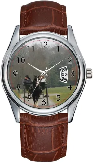 Car Ride pollinate in Killarney Ireland Wristwatch Men Watch Casual Waterproof Quartz Watches Clock Date Classic Business Brown Leather Christmas Wristwatch Irish Jaunty 
