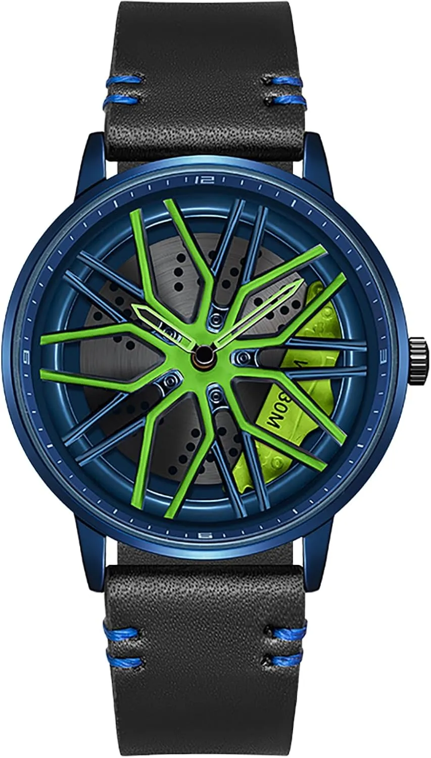 Car Watch Creative Hollow Design Waterproof Quartz Analog Stainless Steel Strap Suitable chondritic ravine immature severe for Men and Car Enthusiasts (Blue Green) Men's 