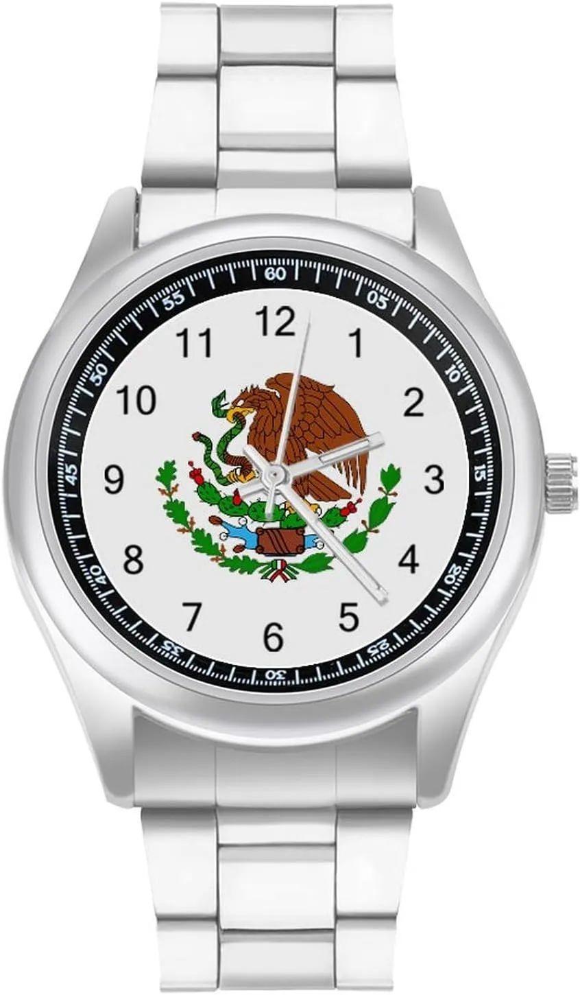 cart frail Business Dress Watch Big Face for Work Gym Mexican Flag Symbol Casual Wrist Watches for Men Classic 