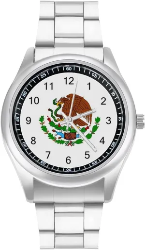 cart frail Business Dress Watch Big Face for Work Gym Mexican Flag Symbol Casual Wrist Watches for Men Classic 